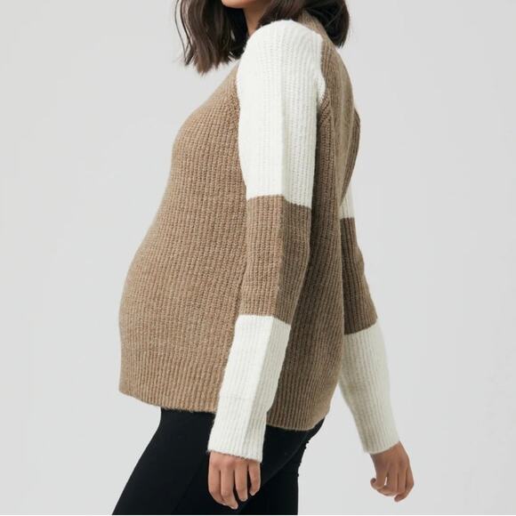 Ripe Women's Color Block Maternity Ribbed Knit Sweater Medium Tan Nursing - Picture 15 of 15